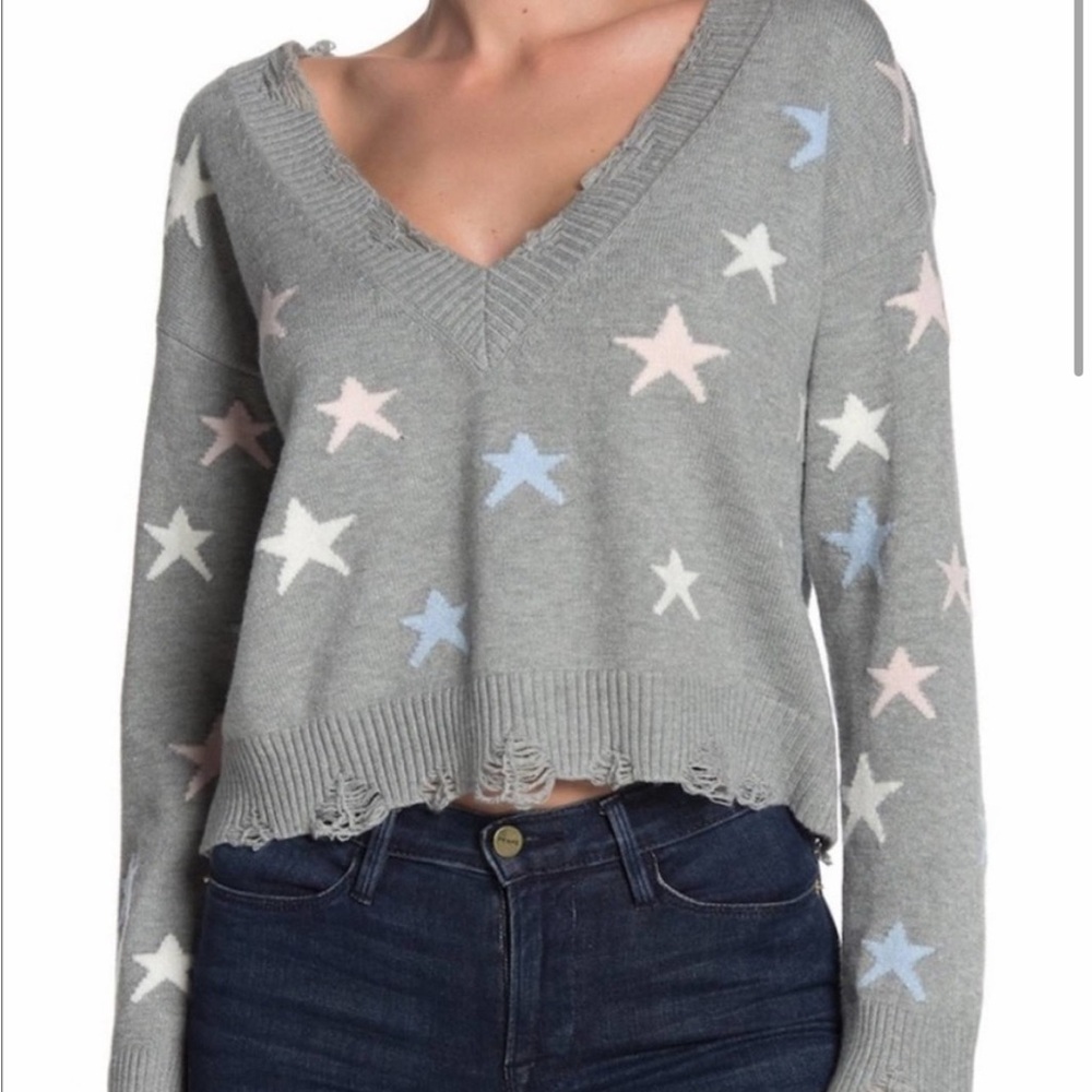 Wild Honey Gray Star V-Neck Sweater